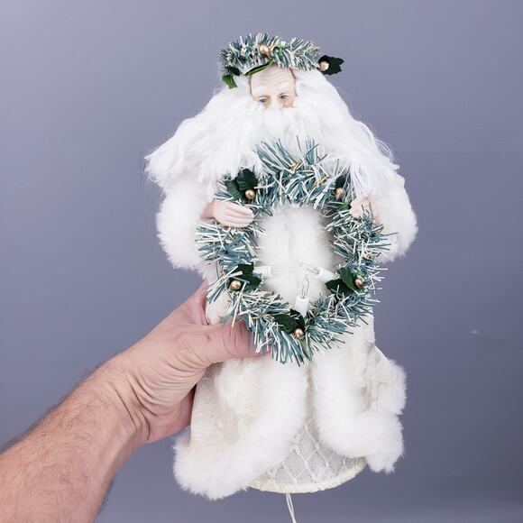 Vintage Midwest Importers Santa Tree Topper Light Up Wreath Christmas Decor 12" - Picture 15 of 15